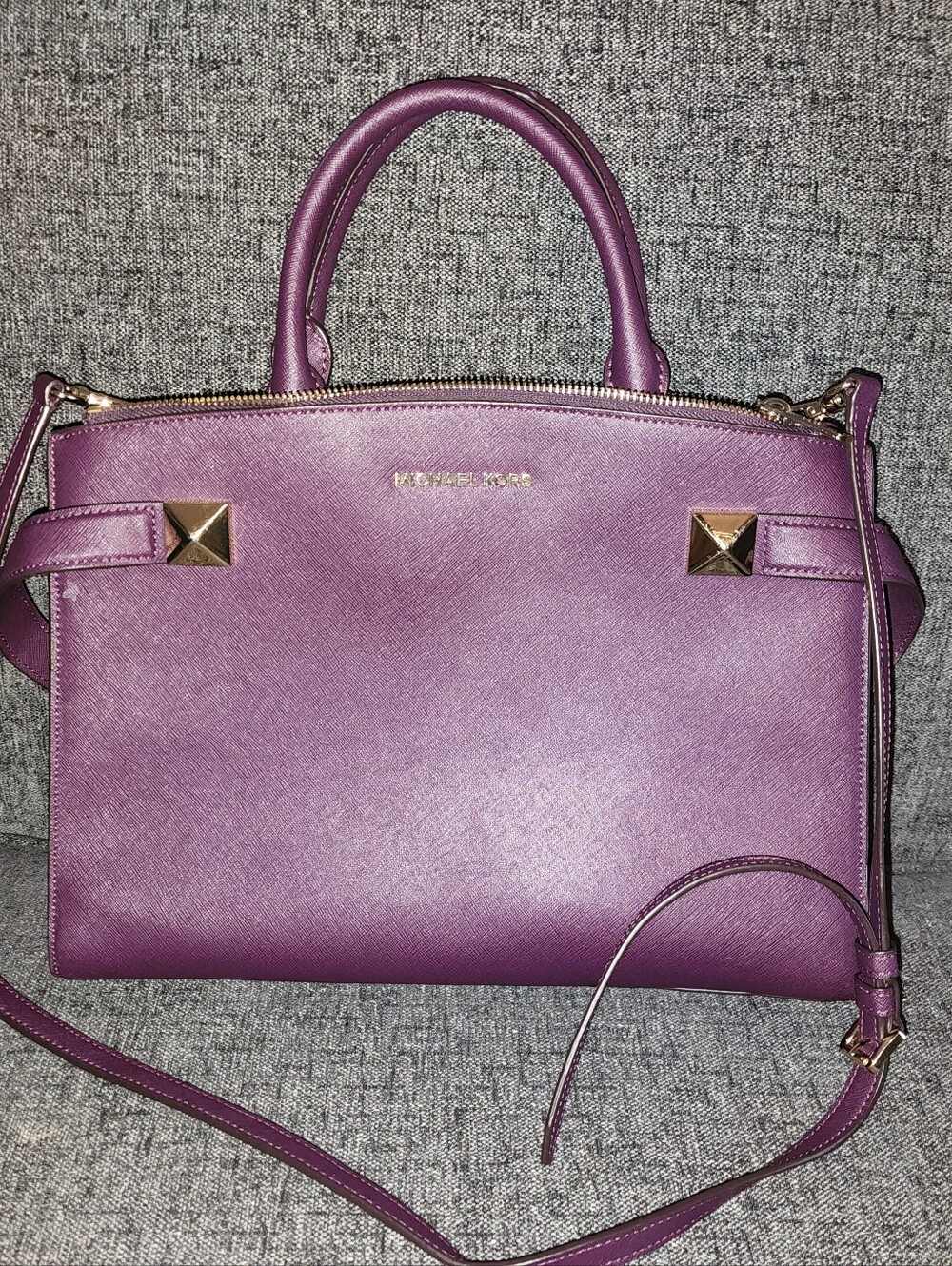 Michael Kors Purple Saffiano Leather Satchel with Gold Hardware
